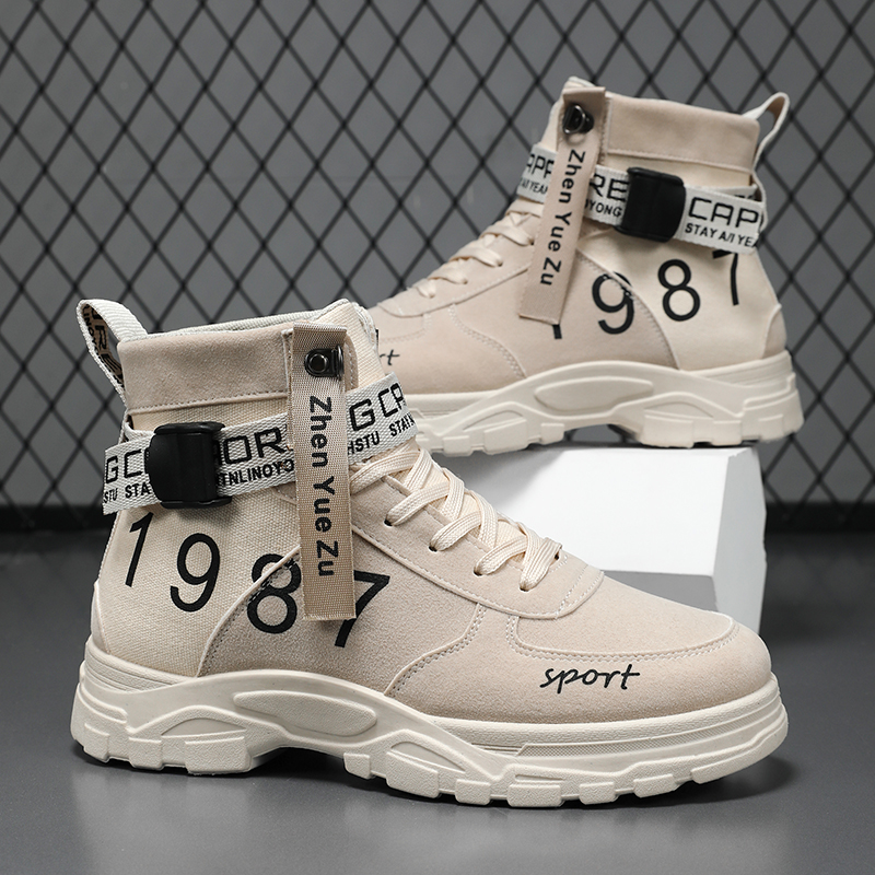 Men'S Shoes Hiking - Men's Solid Color High-Top Fashionable Versatile