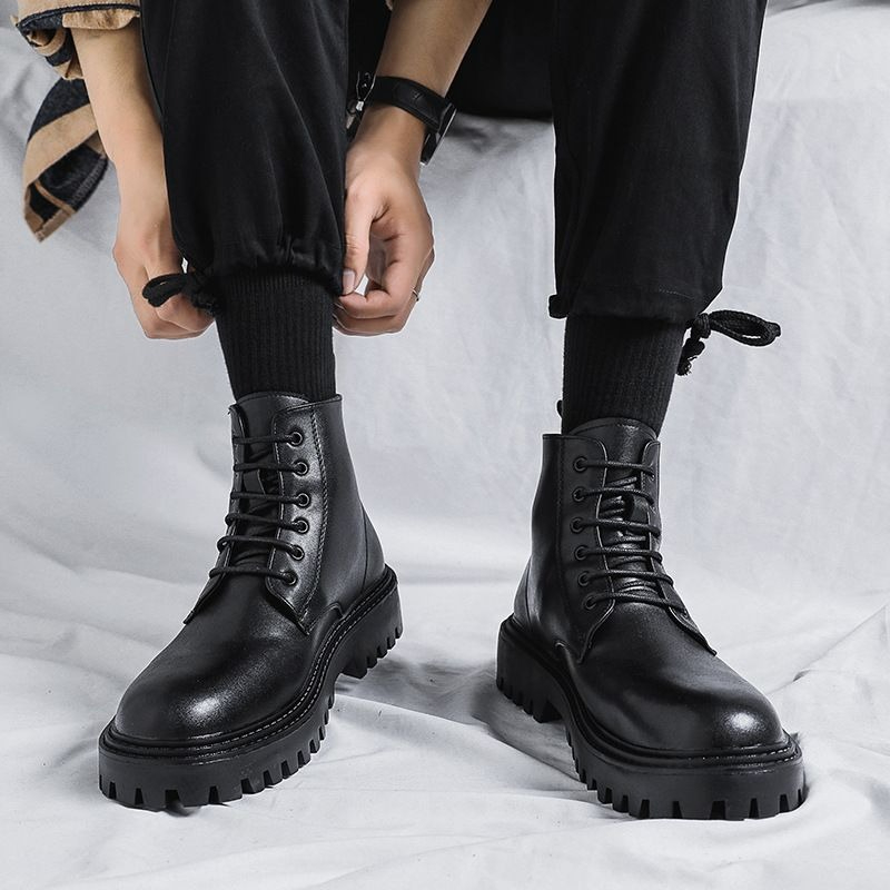 Men'S Shoes Height Increase - Men High Top Leather Boots Fashion
