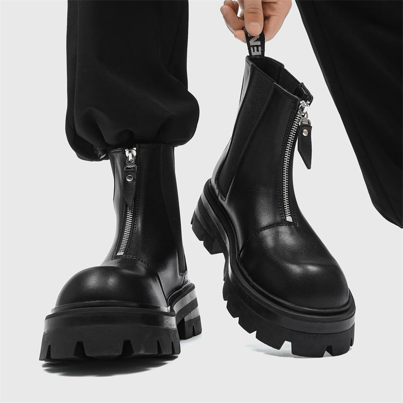 Men'S Shoes Zipper - Men Boots Chelsea Pu Leather Zippers