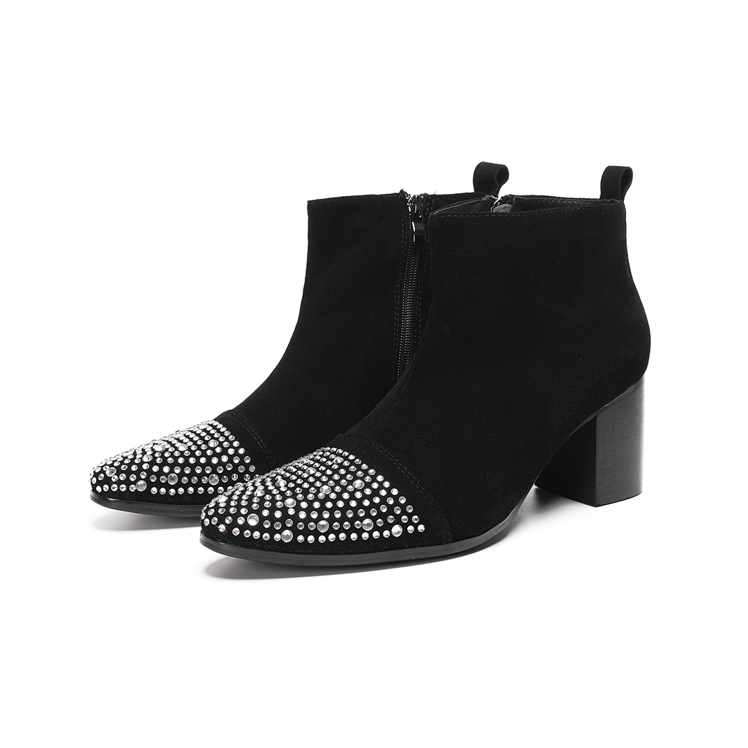 Men'S Shoes Zipper - Male suede Leather Rhinestone High Heel