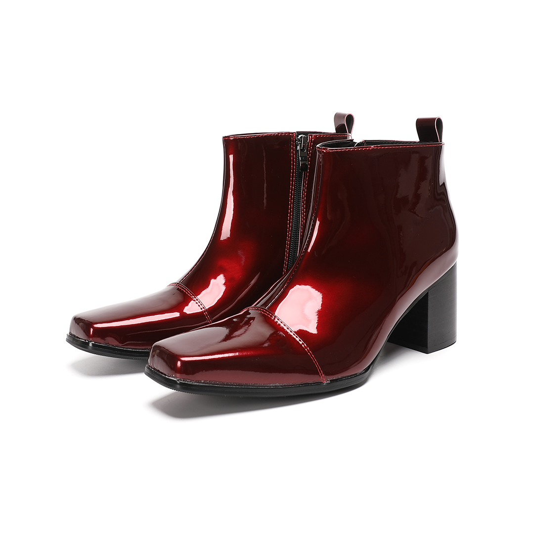 Men'S Shoes Zipper - Male Red Genuine Leather High Heel