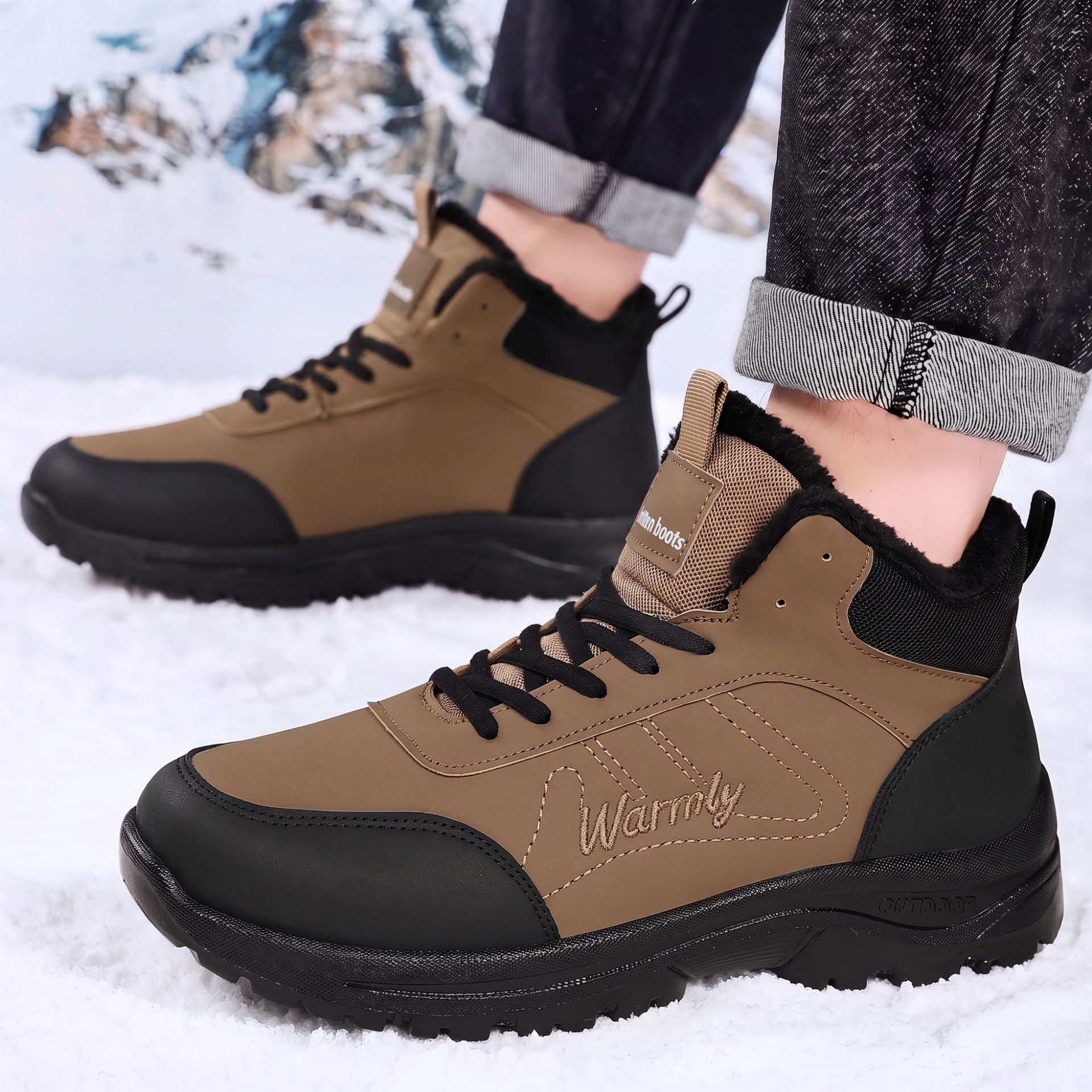 Men'S Shoes Hiking - Men's Cotton Shoes with Thick Velvet