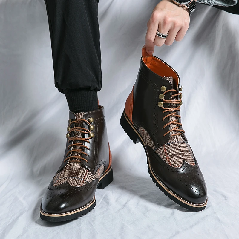 Retro Black High Top Men's Bro - Men'S Shoes Brogues 评论和价格