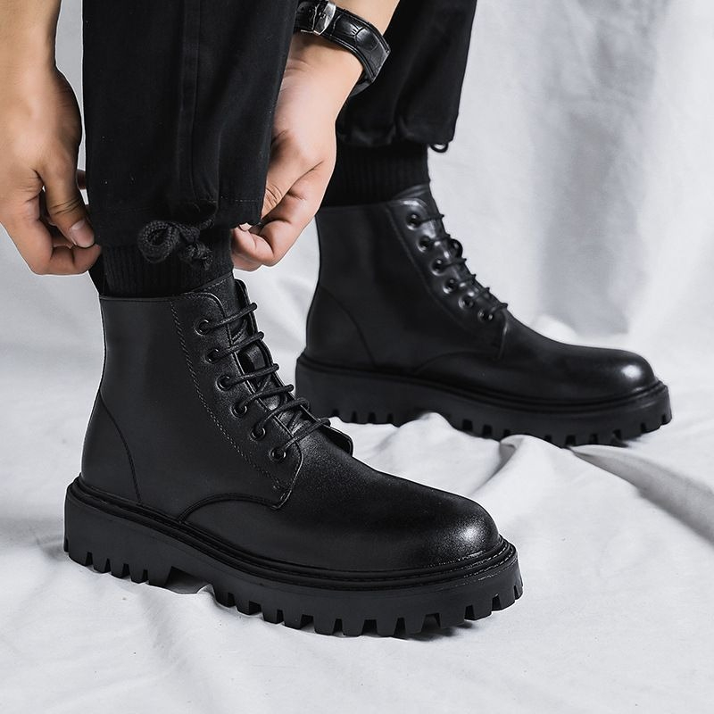 Men High Top Leather Boots Fas - Men'S Shoes Height Increase 评论和价格
