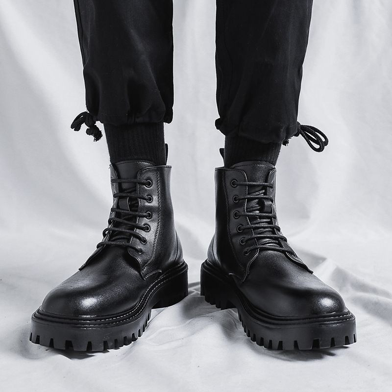Men High Top Leather Boots Fas - Men'S Shoes Height Increase 评论和价格