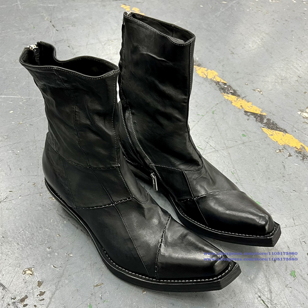 Black Leather Men's Boots Poin - Men'S Shoes Zipper 评论和价格