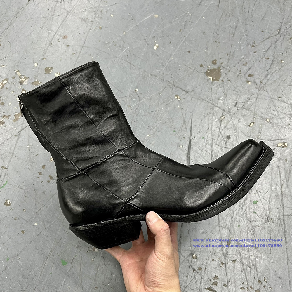 Black Leather Men's Boots Poin - Men'S Shoes Zipper 评论和价格