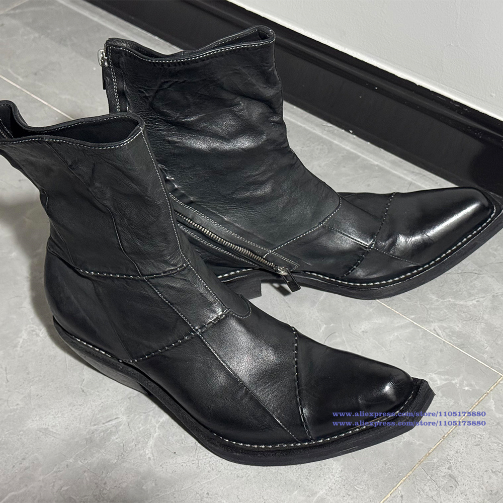 Black Leather Men's Boots Poin - Men'S Shoes Zipper 评论和价格
