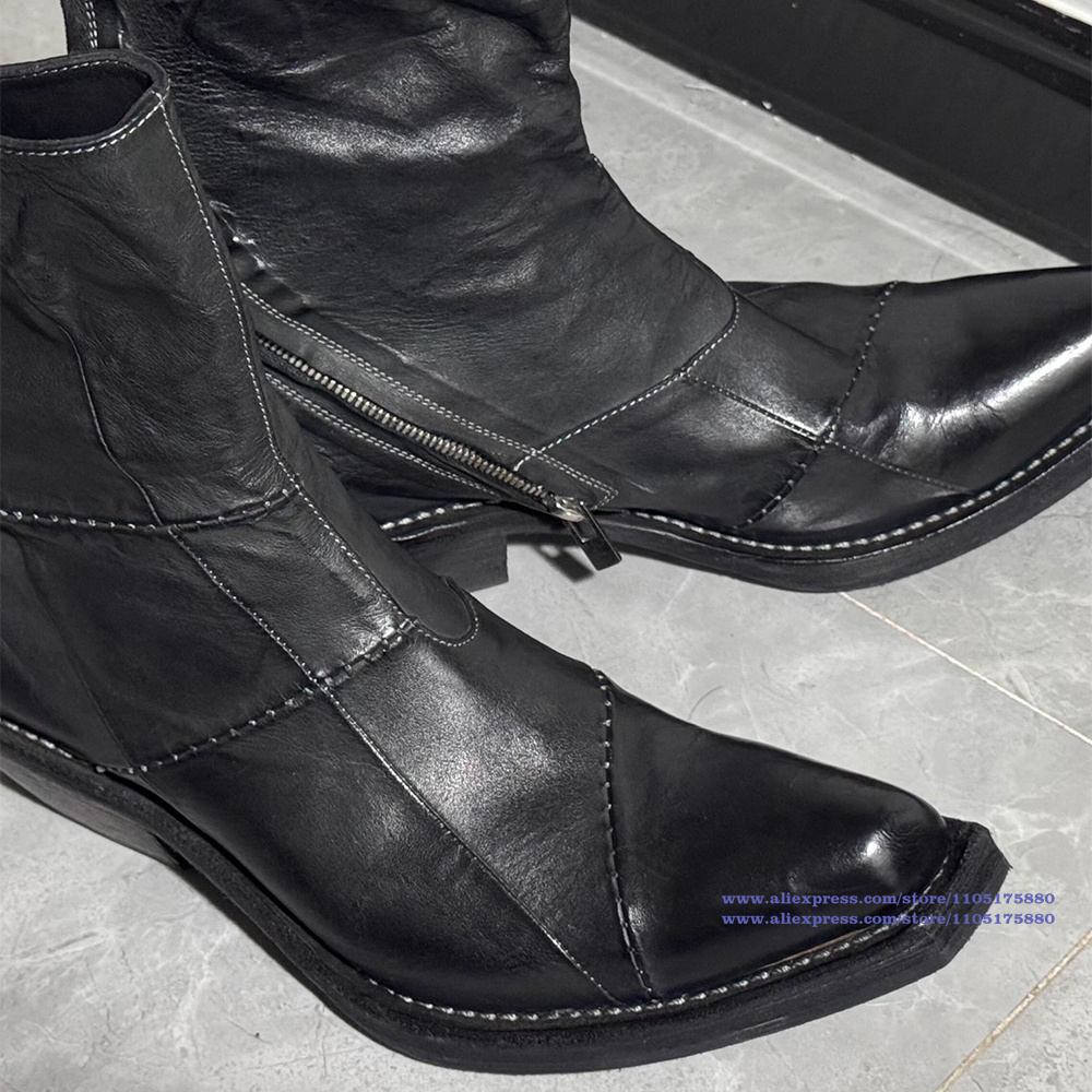 Black Leather Men's Boots Poin - Men'S Shoes Zipper 评论和价格