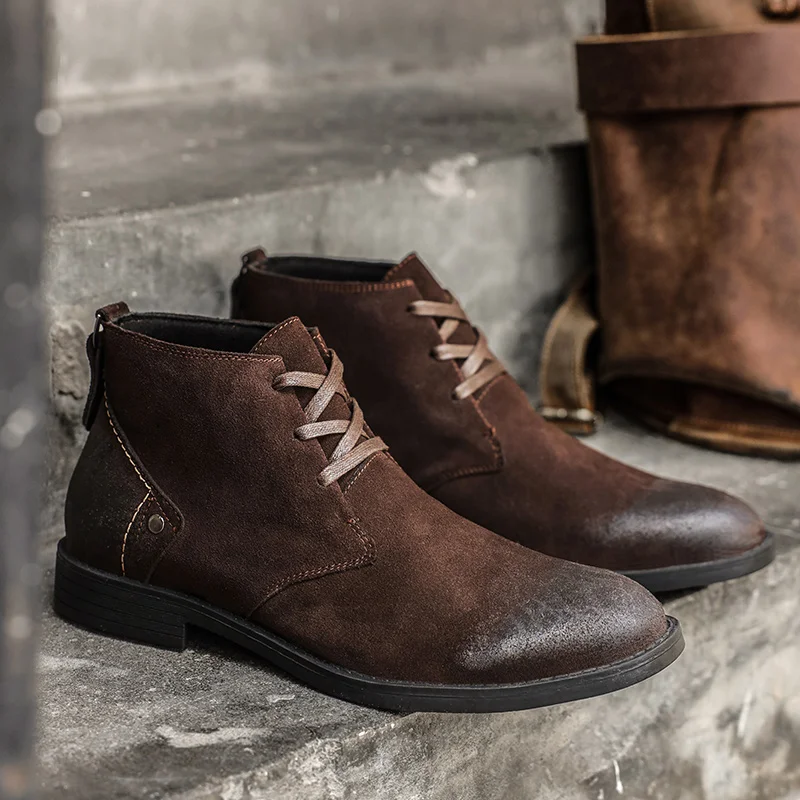 New Cow Suede Ankle Boots Hand - Men'S Shoes Zipper 评论和价格