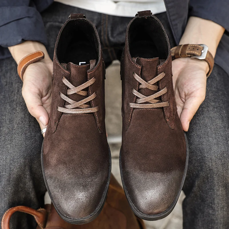 New Cow Suede Ankle Boots Hand - Men'S Shoes Zipper 评论和价格