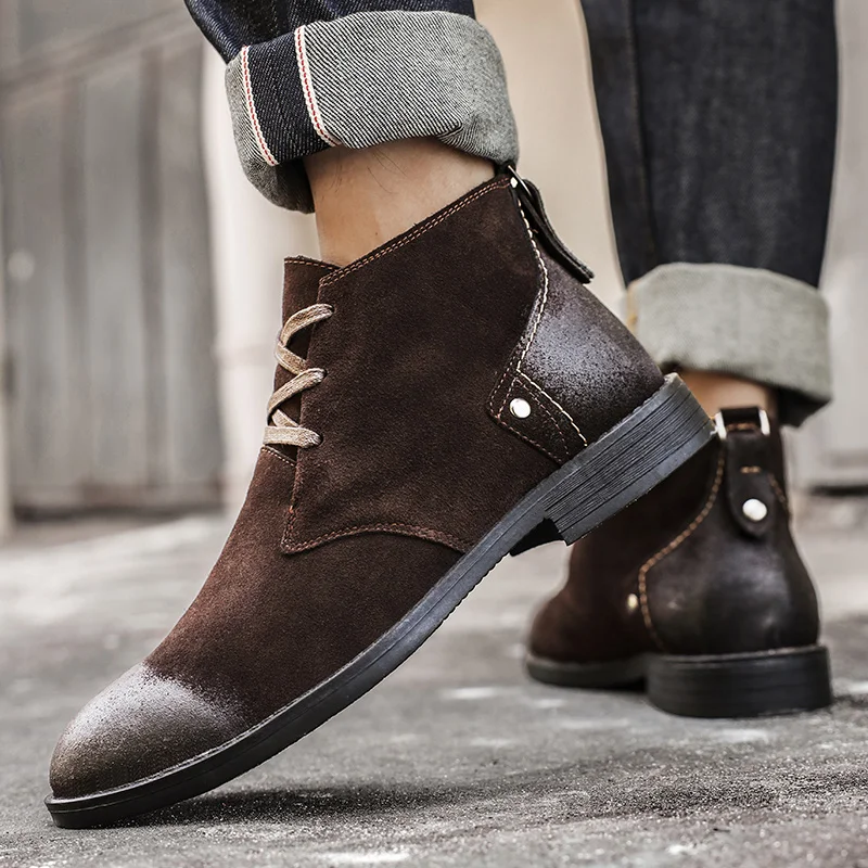 New Cow Suede Ankle Boots Hand - Men'S Shoes Zipper 评论和价格