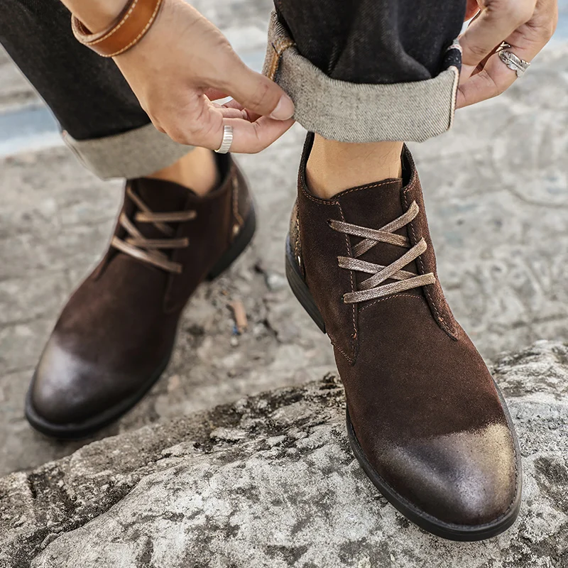New Cow Suede Ankle Boots Hand - Men'S Shoes Zipper 评论和价格