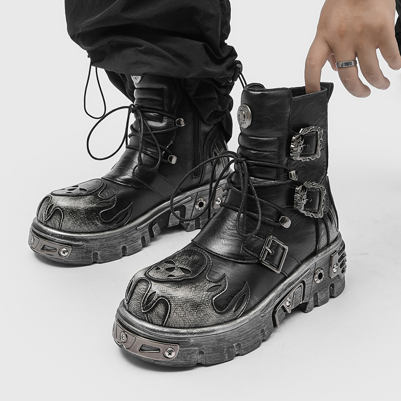 Punk Style Retro Cool Skull Fl - Men'S Shoes Height Increase 评论和价格