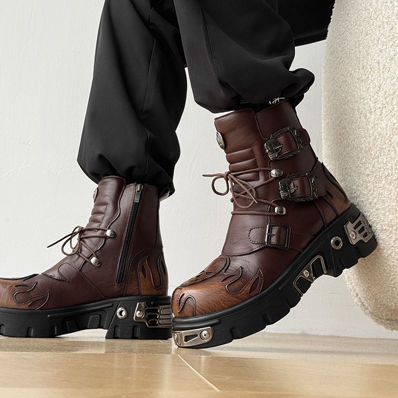 Punk Style Retro Cool Skull Fl - Men'S Shoes Height Increase 评论和价格