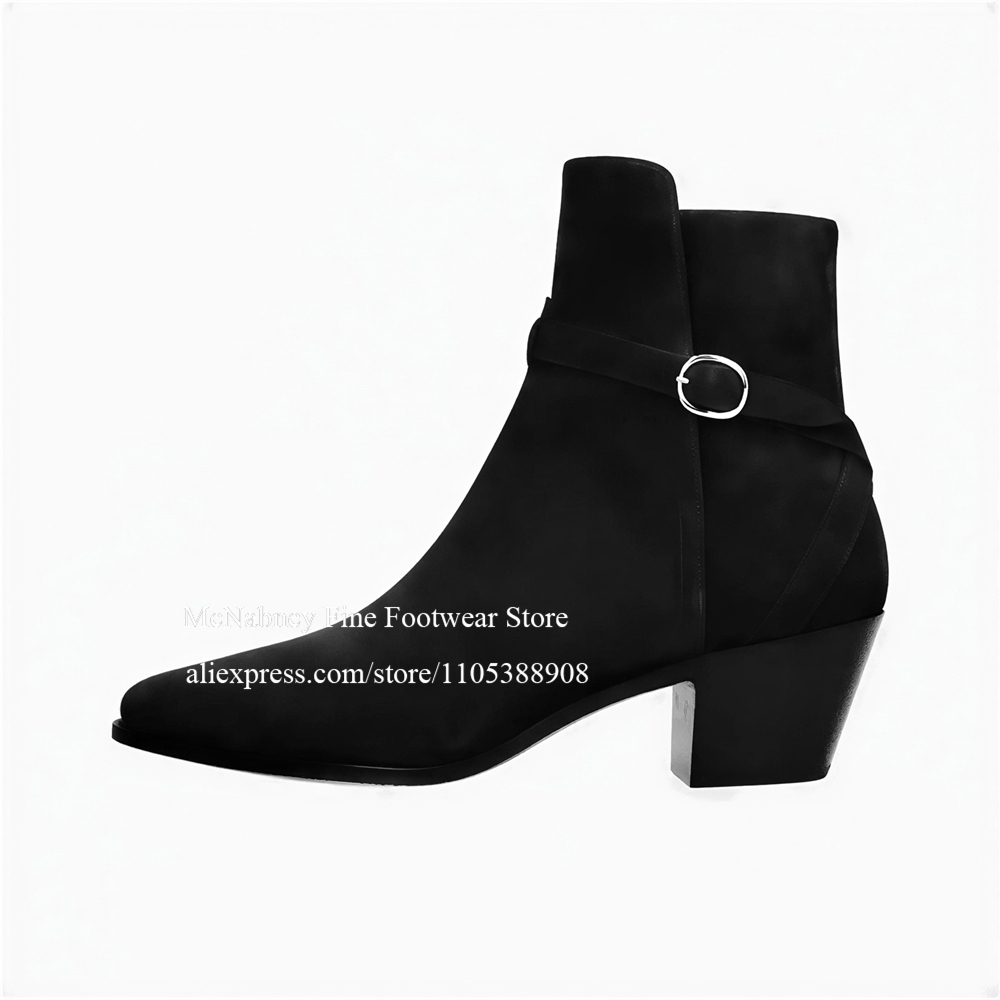 Luxury Black Suede Buckle Stra - Men'S Shoes Zipper 评论和价格