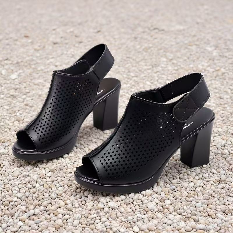 Women Big Size High Heel Peep  - Velcro Strap Sandal 评论和价格