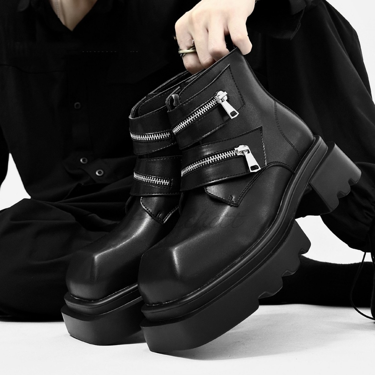 Square Toe Thick Soled Men's M - Men'S Shoes Zipper 评论和价格